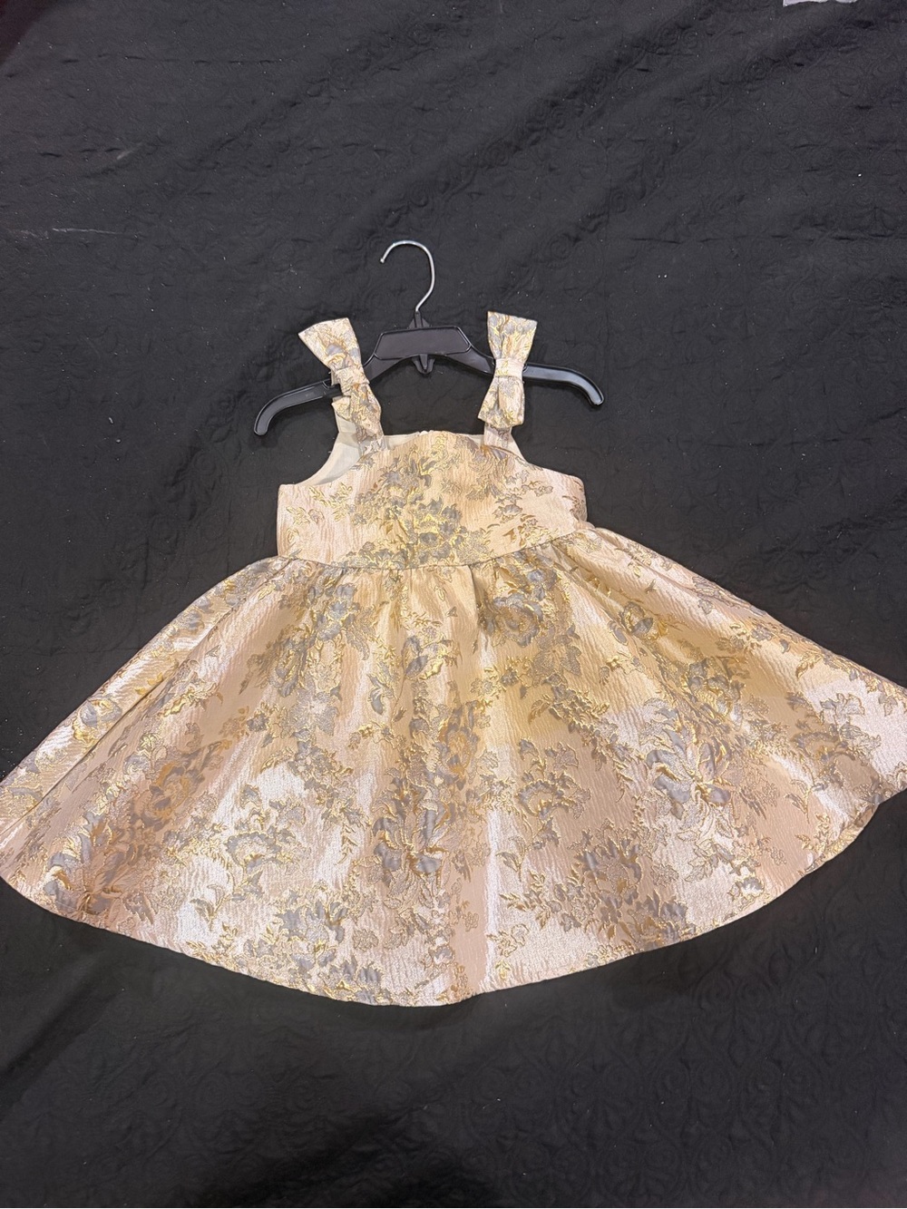 Girls Gold Floral Jacquard Party Dress